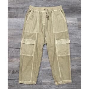Daily Practice Anthropologie Linen Drop Crotch Baggy Cargo Pants Straight Ankle